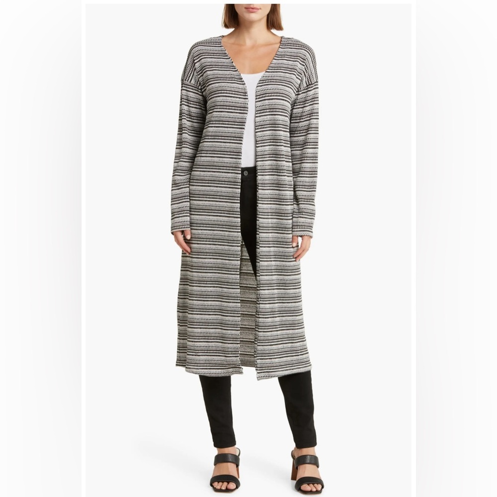 Bobeau Jacquard Stripe Knit Cardigan - Picture 1 of 9